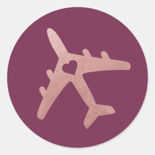 Sticker Rond Avion rose Gold Rose avec coeur - U PICK COULEUR