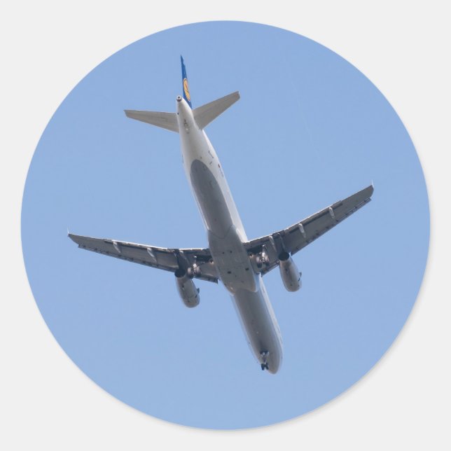 Sticker Rond Avion simple sur l'arrière - plan bleu ciel (Devant)