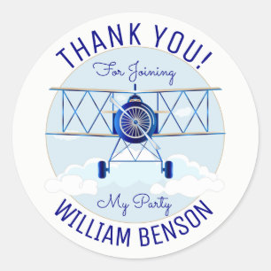 Sticker Rond Avion vintage Avion Partie d'anniversaire