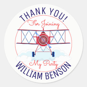 Sticker Rond Avion vintage Avion Partie d'anniversaire