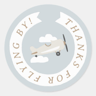 Sticker Rond Avion vintage Boys Anniversaire Merci