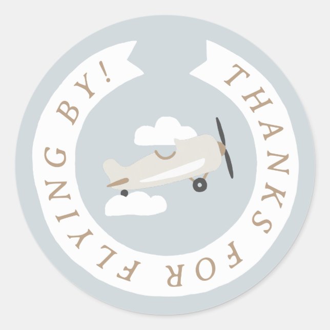 Sticker Rond Avion vintage Boys Anniversaire Merci (Devant)