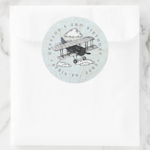 Sticker Rond Avion Vintage Cadeau de fête d'anniversaire de v