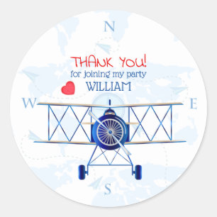 Sticker Rond Avion Vintage Merci Fête d'anniversaire