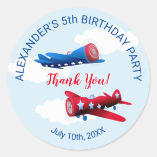 Sticker Rond Avion Vintage Merci Fête d'anniversaire