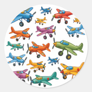 Sticker Rond Avions Vintage Colorés - Aviation Rétro