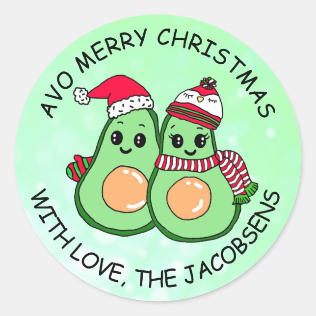 Sticker Rond Avo Joyeux Noël Avocado Humour vacances (Devant)