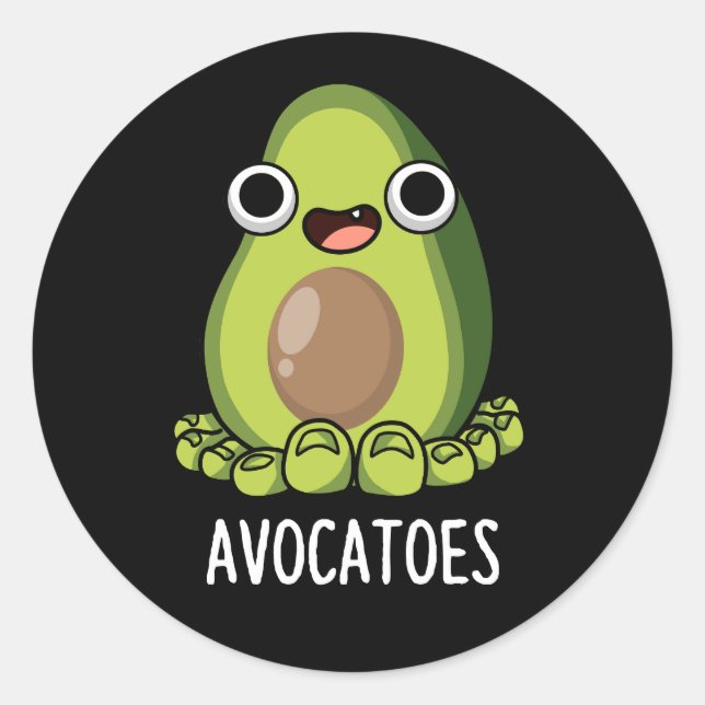 Sticker Rond Avoca-orteils Drôle Avocado Puns Dark BG (Devant)