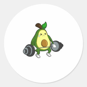 Sticker Rond Avocado à Fitness avec Barbell