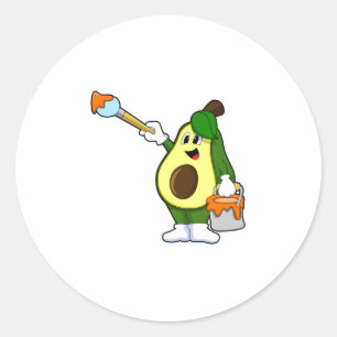 Sticker Rond Avocado en peintre avec pinceau