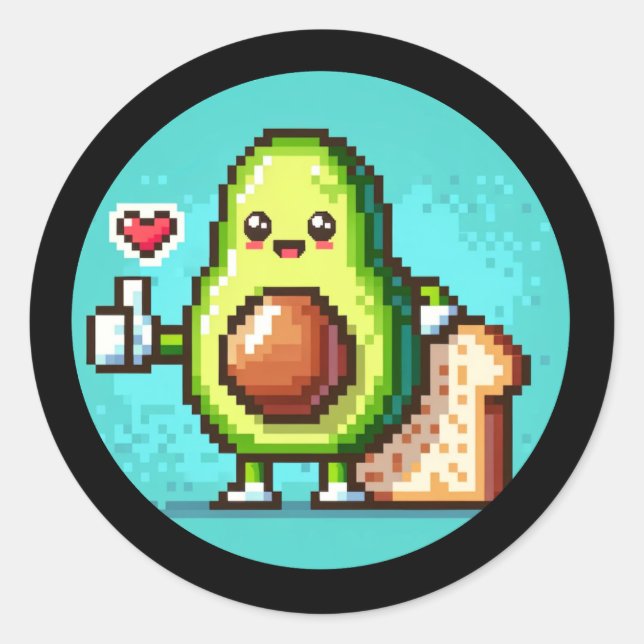Sticker Rond Avocado et pain Duo Drôle Pixel Art Food Friends (Devant)