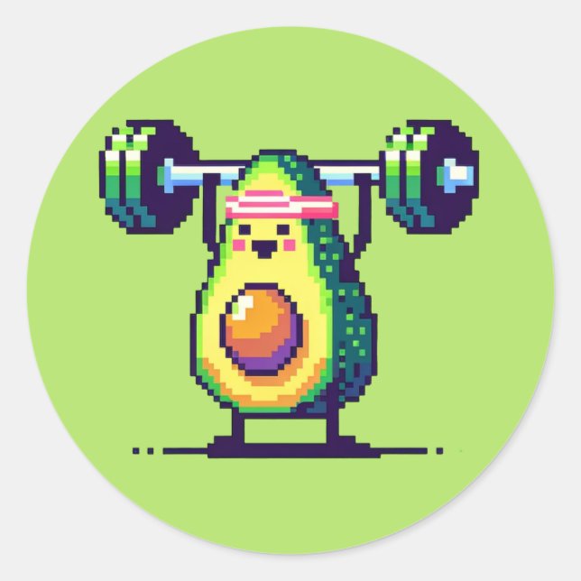 Sticker Rond Avocado fort - Pixel Art amusant Poids (Devant)