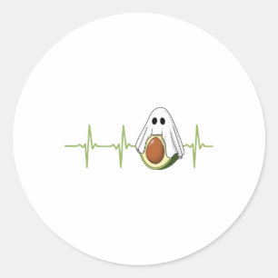 Sticker Rond Avocado Heartbeat Halloween Ghost Boocado Vegan Me