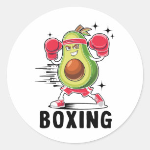 Sticker Rond Avocado Jouer à la boxe Alimentation végétarienne 