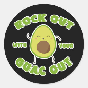 Sticker Rond Avocado "Rock Out With Your Guac Out"