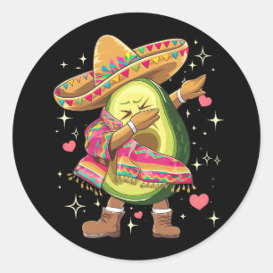 Sticker Rond Avocat Dabbing Cinco De Mayo Drôle Poncho Mexicain