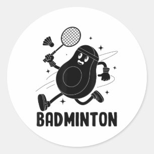 Sticker Rond Avocat Jouant Au Badminton Nourriture Végétarienne