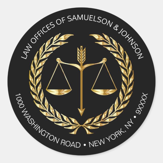 Sticker Rond Avocat sur mesure Échelle de justice Black Gold (Devant)
