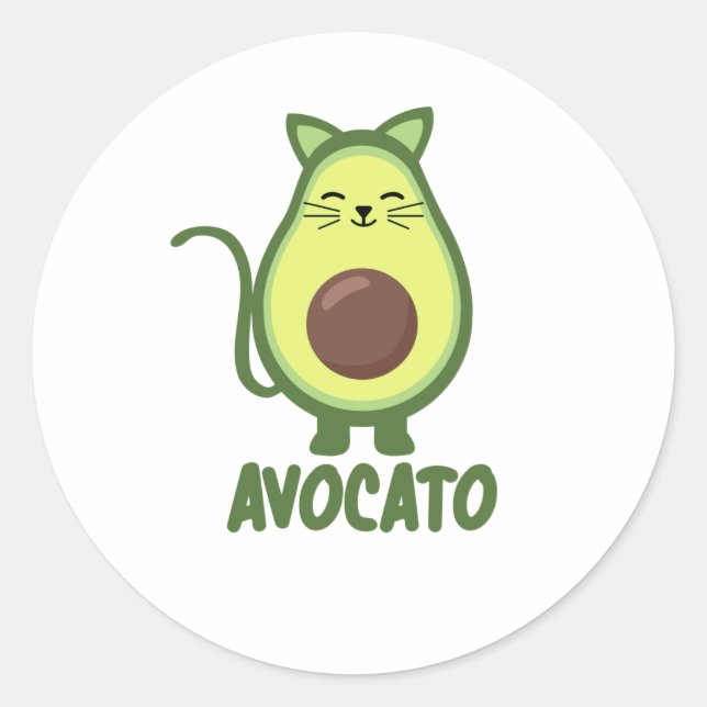 Sticker Rond Avocato Avocado Cat Drôle Food Green (Devant)