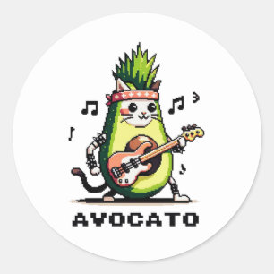 Sticker Rond Avocato Bhelp - Punk Cat Avocado Pixel Art