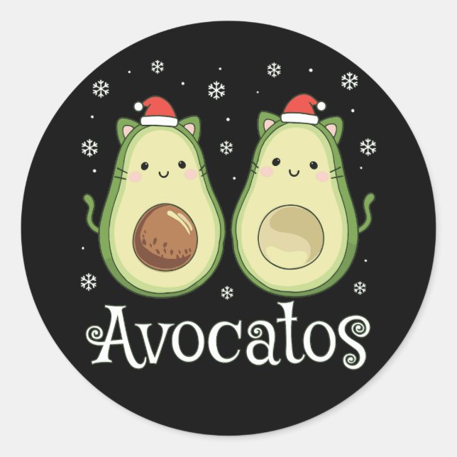 Sticker Rond Avocatos de Noël Kawaii Cat & Avocado (Devant)