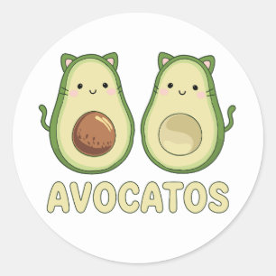 Sticker Rond Avocatos Kawaii Cat & Avocado