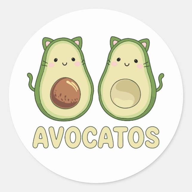 Sticker Rond Avocatos Kawaii Cat & Avocado (Devant)