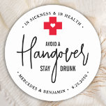Sticker Rond Avoid Hangover Stay Drunk Relief Kit Wedding Favor<br><div class="desc">Avoid A Hangover Stay Drunk Relief Kit ! These fun wedding favor stickers are perfect to make your own hangover recovery kits for your guests, essential if you plan on having an open bar. Visit our collection for wedding favors, and hangover kit favors and wedding keepsakes. Personalize with name and...</div>