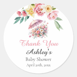 Sticker Rond Avril Douches Apporte Mai Fleurs Baby shower Faveu