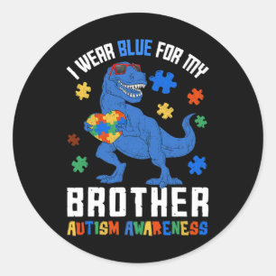 Sticker Rond Avril Je Porte Bleu Pour Frère Dinosaure Autisme A