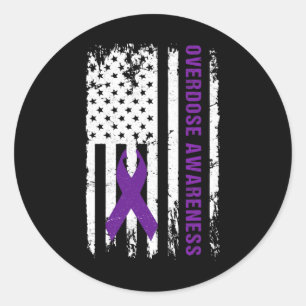 Sticker Rond Awareness Purple Ribbon Addiction Recovery
