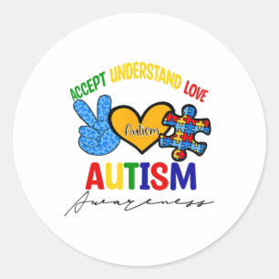 Sticker Rond Awesome Autism Soutien Paix Amour Accepter Autisme