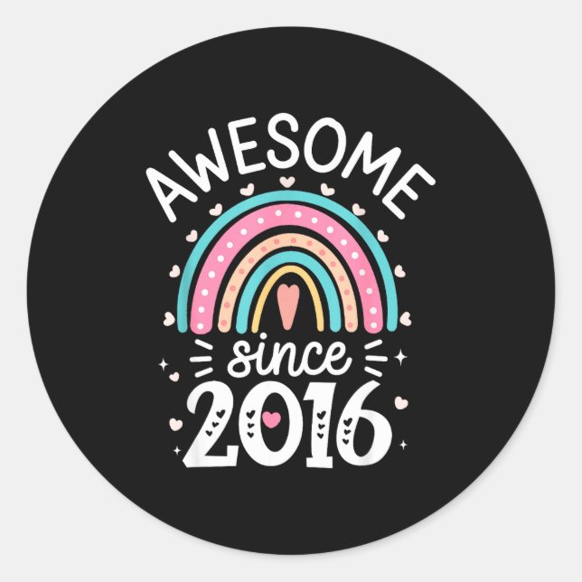 Sticker Rond Awesome Since 2016 9th Birthday Rainbow Born In 20 (Devant)