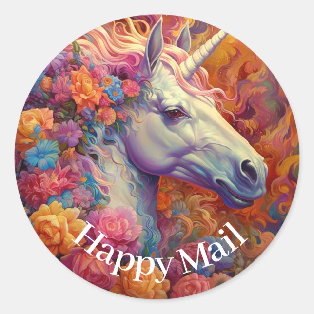 Sticker Rond Awesome Unicorn Happy Mail (Devant)