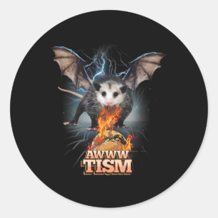 Sticker Rond Awww Tism Funny Opossum Bat Spit Fire Opossum Meme