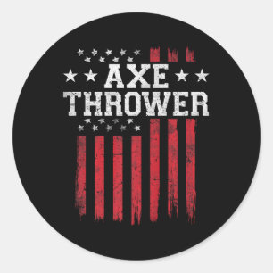 Sticker Rond Ax Thrower Fier Drapeau Américain Usa Patriot Patr