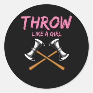 Sticker Rond Ax Thrower Girl Woodworking Ax Thrower