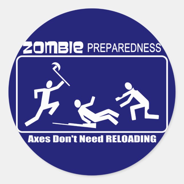 Sticker Rond Axes de préparation des zombies rechargeant la con (Devant)