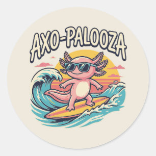 Sticker Rond Axolotl Axo-Palooza parodie du style de surf sur l