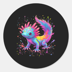 Sticker Rond Axolotl Beau Art Coloré Cute Kawaii Axolotl