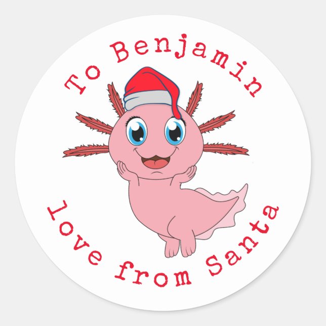 Sticker Rond Axolotl Childs Nom Amour De Noël Père Noël (Devant)