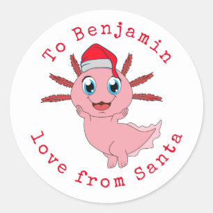 Sticker Rond Axolotl Childs Nom Amour De Noël Père Noël