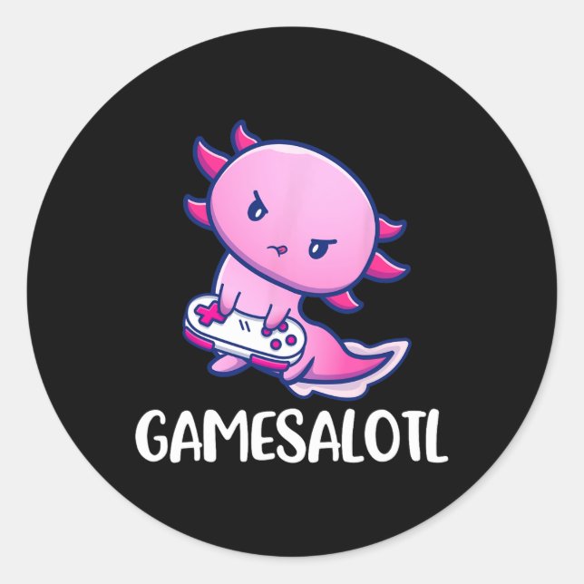 Sticker Rond Axolotl Cute Jouer Jeu Vidéo (Devant)