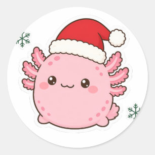 Sticker Rond Axolotl de Noël en chapeau de Père Noël Mignon Kaw