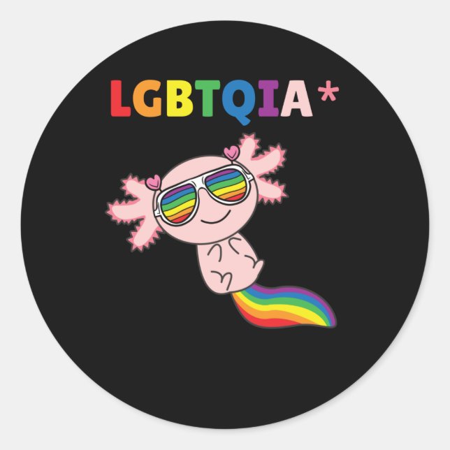 Sticker Rond Axolotl - Drapeau arc-en-ciel LGBT Pride (Devant)