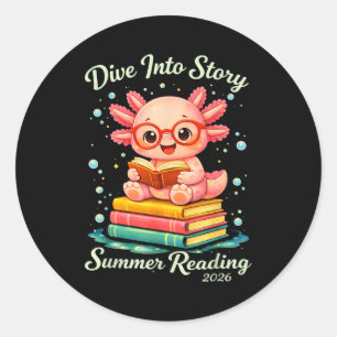 Sticker Rond Axolotl drôle plonge dans l'histoire de lecture d'