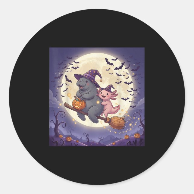Sticker Rond Axolotl Et Manatee Witch Casquette Citrouille Hall (Devant)