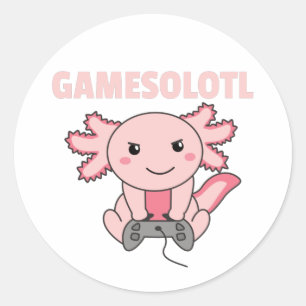 Sticker Rond Axolotl Gamesolotl mignon Animaux Pour Les Joueurs