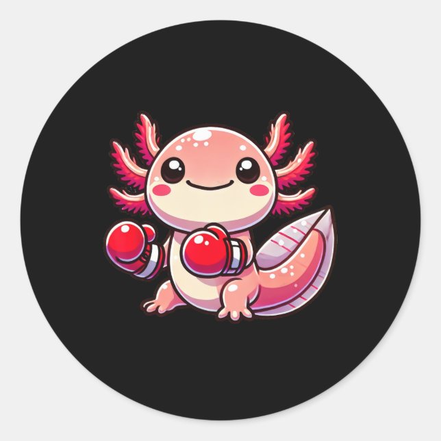 Sticker Rond Axolotl Habillé Comme Un Boxer Drôle Boxe (Devant)