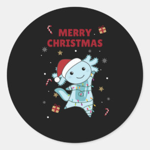 Sticker Rond Axolotl Joyeux Noël Animaux d'hiver Axolotls